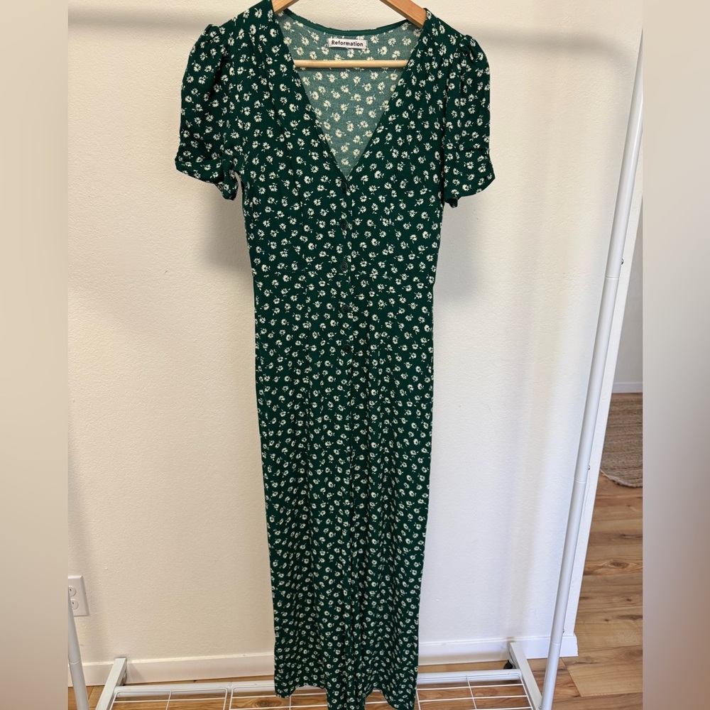 Reformation Floral Green Jumpsuit